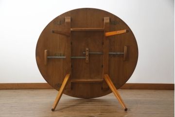イギリスビンテージ　ERCOL(アーコール)　エルム材　シンプルなデザインで実用性抜群なウィンザードロップリーフテーブル(バタフライテーブル、ラウンドテーブル、ヴィンテージ)(R-068586)