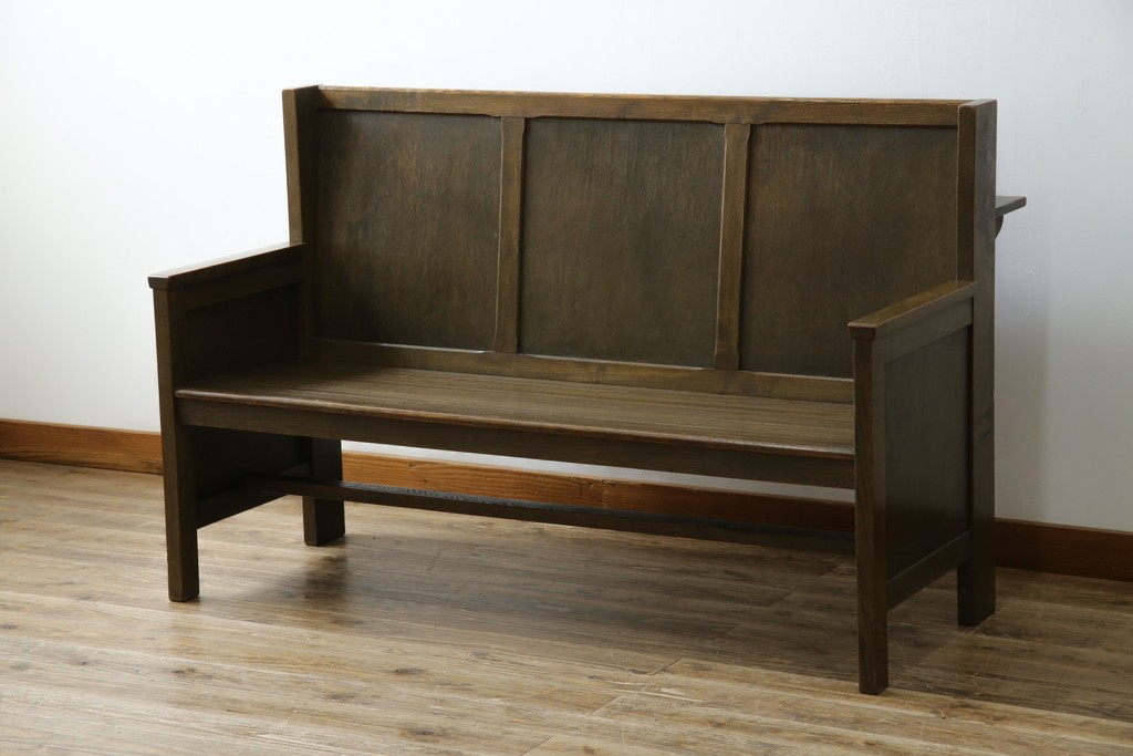 和製アンティーク　使い込まれた風合いが味わい深いチャーチベンチ　(R-068600)