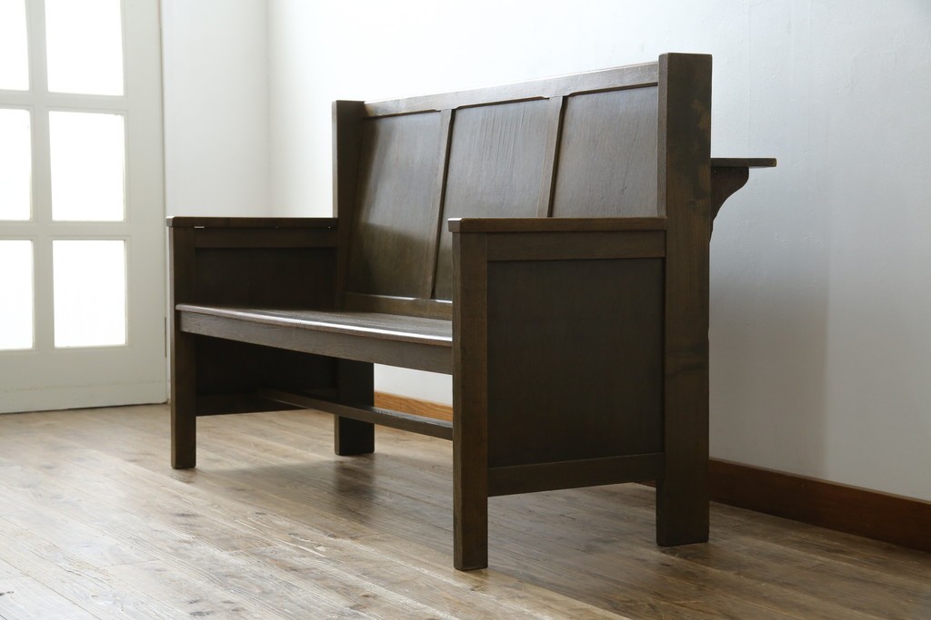 和製アンティーク　使い込まれた風合いが味わい深いチャーチベンチ　(R-068600)