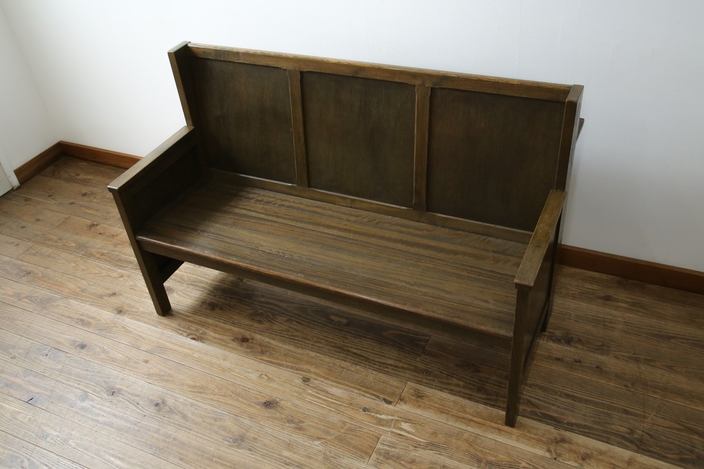 和製アンティーク　使い込まれた風合いが味わい深いチャーチベンチ　(R-068600)