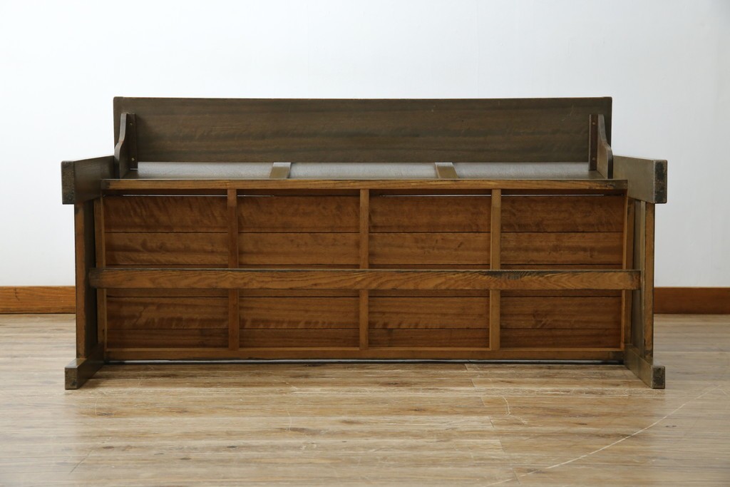 和製アンティーク　使い込まれた風合いが味わい深いチャーチベンチ　(R-068600)