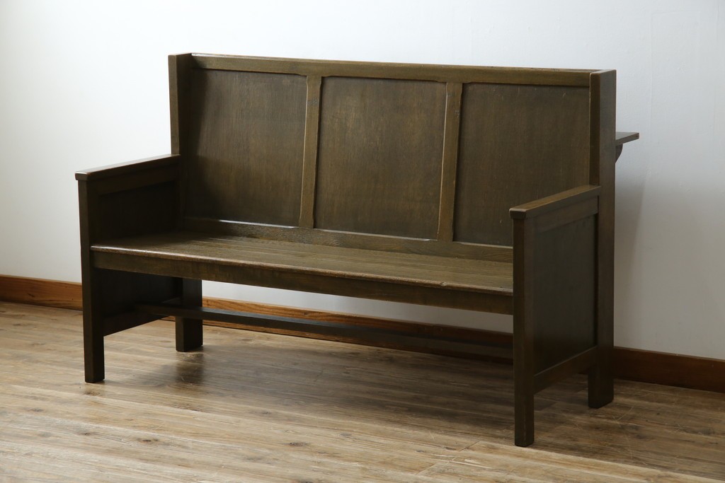 和製アンティーク　使い込まれた風合いが味わい深いチャーチベンチ　(R-068601)