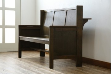 和製アンティーク　使い込まれた風合いが味わい深いチャーチベンチ　(R-068601)