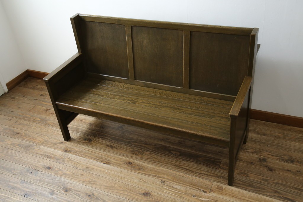 和製アンティーク　使い込まれた風合いが味わい深いチャーチベンチ　(R-068601)