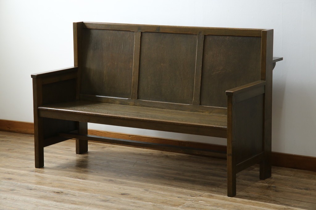 和製アンティーク　使い込まれた風合いが味わい深いチャーチベンチ　(R-068604)