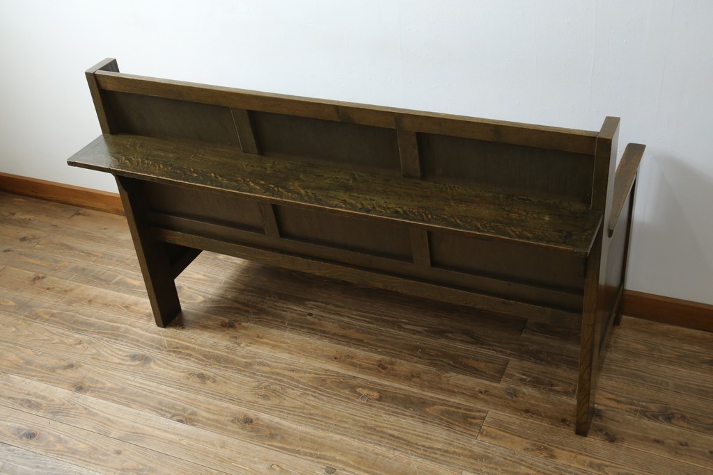 和製アンティーク　使い込まれた風合いが味わい深いチャーチベンチ　(R-068604)