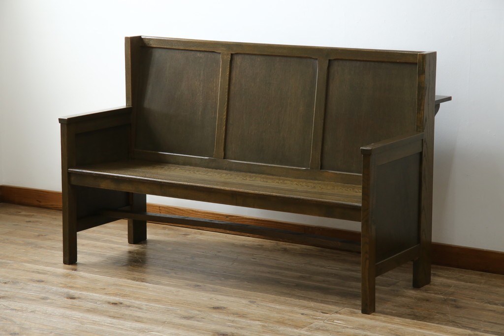 和製アンティーク　使い込まれた風合いが味わい深いチャーチベンチ　(R-068605)