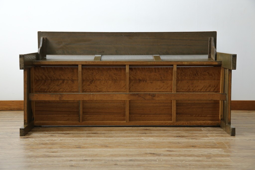 和製アンティーク　使い込まれた風合いが味わい深いチャーチベンチ　(R-068605)