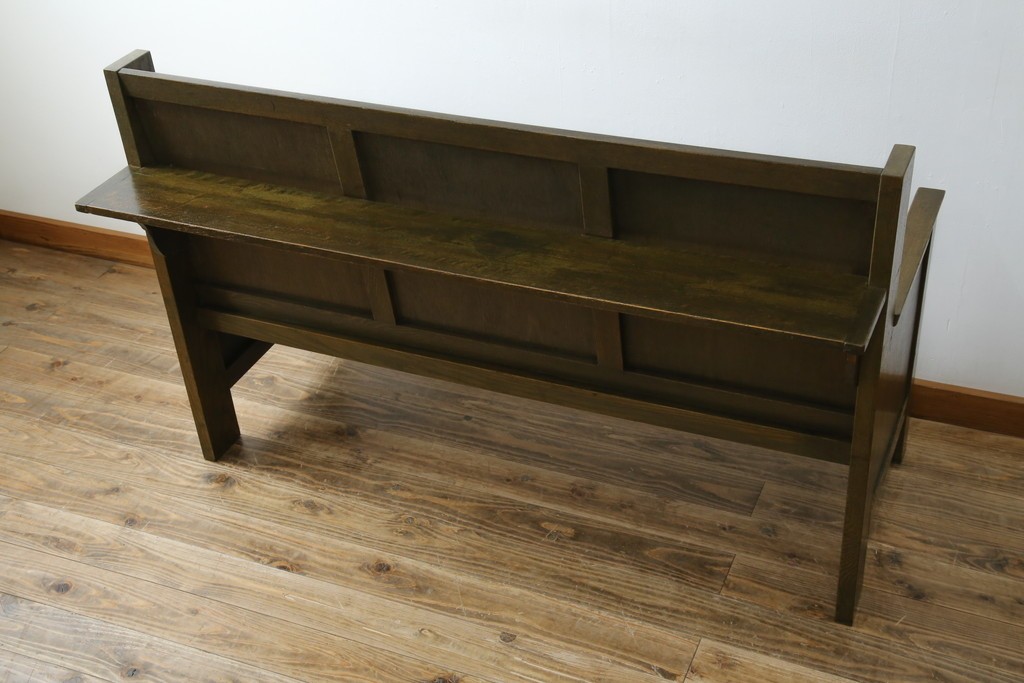 和製アンティーク　使い込まれた風合いが味わい深いチャーチベンチ　(R-068605)