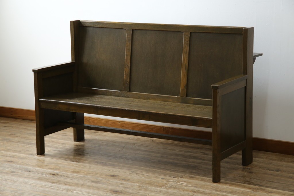 和製アンティーク　使い込まれた風合いが味わい深いチャーチベンチ　(R-068606)