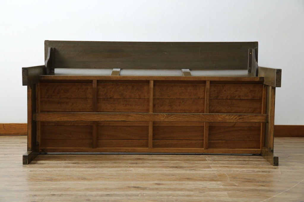 和製アンティーク　使い込まれた風合いが味わい深いチャーチベンチ　(R-068606)