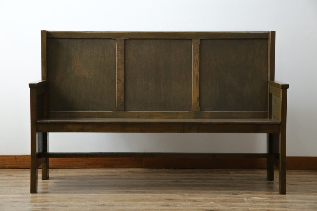 和製アンティーク　使い込まれた風合いが味わい深いチャーチベンチ　(R-068606)