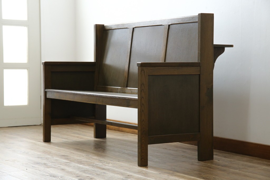 和製アンティーク　使い込まれた風合いが味わい深いチャーチベンチ　(R-068606)