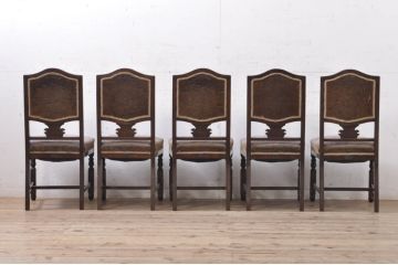 和製アンティーク　カバ(樺)材　大正ロマン　クラシカルな佇まいが魅力的な古い洋館のチェア5脚セット(ダイニングチェア、椅子、イス)(R-068628)