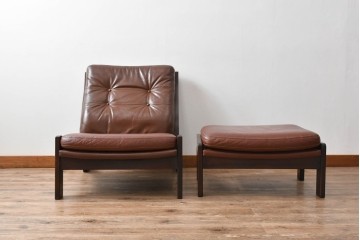 和製ビンテージ　CONDE HOUSE(カンディハウス)　Hock(ホック)　落ち着いた寛ぎの空間づくりにおすすめな1人掛けレザーソファとオットマンのセット　(R-068643)