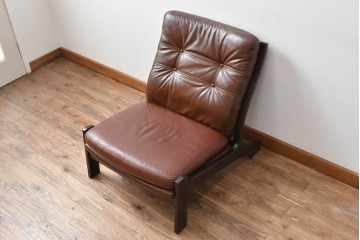 和製ビンテージ　CONDE HOUSE(カンディハウス)　Hock(ホック)　落ち着いた寛ぎの空間づくりにおすすめな1人掛けレザーソファとオットマンのセット　(R-068643)