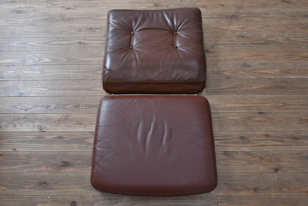 和製ビンテージ　CONDE HOUSE(カンディハウス)　Hock(ホック)　落ち着いた寛ぎの空間づくりにおすすめな1人掛けレザーソファとオットマンのセット　(R-068643)