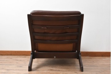 和製ビンテージ　CONDE HOUSE(カンディハウス)　Hock(ホック)　落ち着いた寛ぎの空間づくりにおすすめな1人掛けレザーソファとオットマンのセット　(R-068643)