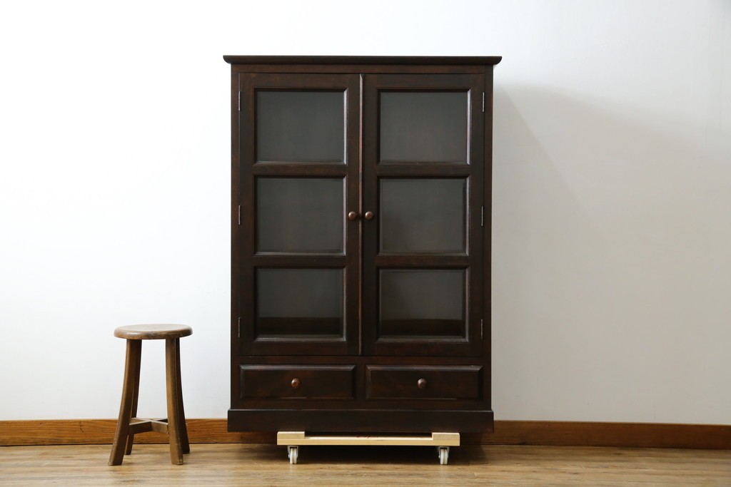 和製ヴィンテージ　松本民芸家具　深い色味が魅力的な小振りのブックケース　定価約37万円　(R-068650)