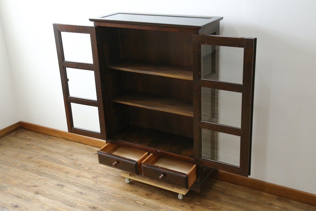 和製ヴィンテージ　松本民芸家具　深い色味が魅力的な小振りのブックケース　定価約37万円　(R-068650)