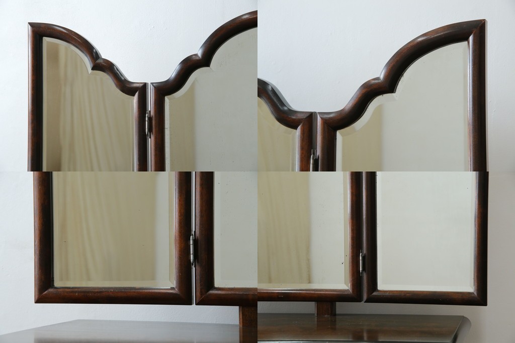 和製ヴィンテージ　希少モデル　松本民芸家具　深みのある色合いで落ち着いた雰囲気溢れる三面鏡付きドレッサー　(R-068653)