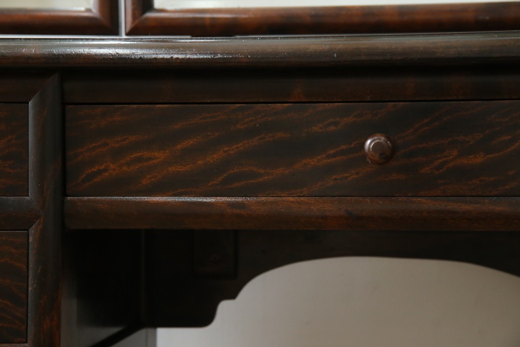 和製ヴィンテージ　希少モデル　松本民芸家具　深みのある色合いで落ち着いた雰囲気溢れる三面鏡付きドレッサー　(R-068653)