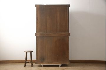 和製アンティーク　下段にも引き出し付きの三尺水屋箪笥(食器棚、収納棚、重ね戸棚、時代箪笥、茶箪笥、キャビネット)(R-068682)