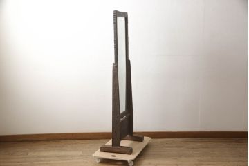  和製ビンテージ　伝統工芸　軽井沢彫り　咲き誇る桜の彫刻が美しいスタンドミラー(姿見、鏡、ヴィンテージ)(R-068685)