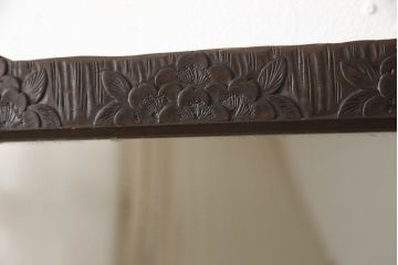  和製ビンテージ　伝統工芸　軽井沢彫り　咲き誇る桜の彫刻が美しいスタンドミラー(姿見、鏡、ヴィンテージ)(R-068685)