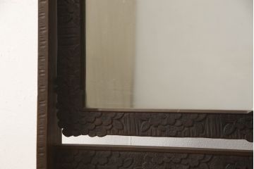  和製ビンテージ　伝統工芸　軽井沢彫り　咲き誇る桜の彫刻が美しいスタンドミラー(姿見、鏡、ヴィンテージ)(R-068685)