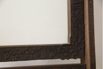  和製ビンテージ　伝統工芸　軽井沢彫り　咲き誇る桜の彫刻が美しいスタンドミラー(姿見、鏡、ヴィンテージ)(R-068685)