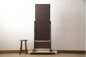  和製ビンテージ　伝統工芸　軽井沢彫り　咲き誇る桜の彫刻が美しいスタンドミラー(姿見、鏡、ヴィンテージ)(R-068685)