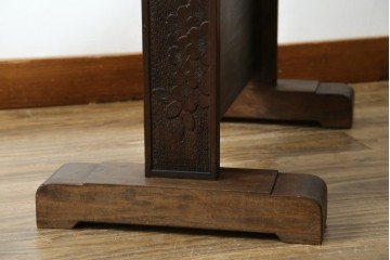 和製ヴィンテージ　伝統工芸　軽井沢彫り　咲き誇る桜の彫刻が美しいスタンドミラー　(R-068685)