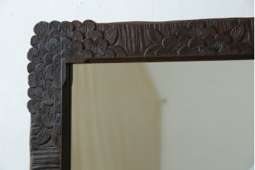 和製ヴィンテージ　伝統工芸　軽井沢彫り　咲き誇る桜の彫刻が美しいスタンドミラー　(R-068685)