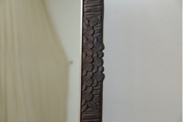 和製ヴィンテージ　伝統工芸　軽井沢彫り　咲き誇る桜の彫刻が美しいスタンドミラー　(R-068685)