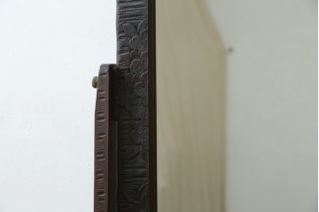 和製ヴィンテージ　伝統工芸　軽井沢彫り　咲き誇る桜の彫刻が美しいスタンドミラー　(R-068685)