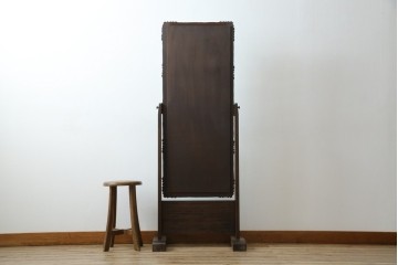 和製ヴィンテージ　伝統工芸　軽井沢彫り　咲き誇る桜の彫刻が美しいスタンドミラー　(R-068685)