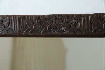 和製ヴィンテージ　伝統工芸　軽井沢彫り　咲き誇る桜の彫刻が美しいスタンドミラー　(R-068685)