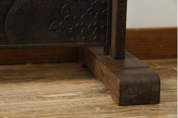 和製ヴィンテージ　伝統工芸　軽井沢彫り　咲き誇る桜の彫刻が美しいスタンドミラー　(R-068685)