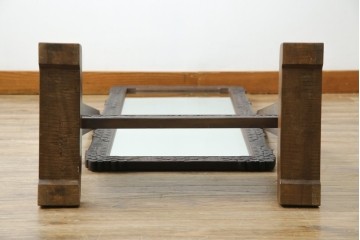 和製ヴィンテージ　伝統工芸　軽井沢彫り　咲き誇る桜の彫刻が美しいスタンドミラー　(R-068685)