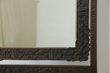 和製ヴィンテージ　伝統工芸　軽井沢彫り　咲き誇る桜の彫刻が美しいスタンドミラー　(R-068685)