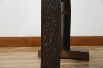 和製ヴィンテージ　伝統工芸　軽井沢彫り　咲き誇る桜の彫刻が美しいスタンドミラー　(R-068685)