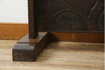 和製ヴィンテージ　伝統工芸　軽井沢彫り　咲き誇る桜の彫刻が美しいスタンドミラー　(R-068685)