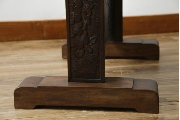 和製ヴィンテージ　伝統工芸　軽井沢彫り　咲き誇る桜の彫刻が美しいスタンドミラー　(R-068685)