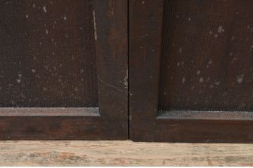 アンティーク建具　風情のある佇まいが魅力的な裏障子付き幅狭格子戸2枚セット(引き戸、ガラス帯戸、障子戸)(R-068697)