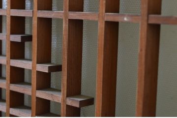 アンティーク建具　上品な和の空間を演出させる組子入りガラス窓2枚セット(引き戸、ガラス戸)(R-068711)