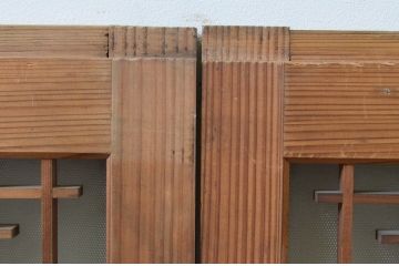 アンティーク建具　上品な和の空間を演出させる組子入りガラス窓2枚セット(引き戸、ガラス戸)(R-068711)