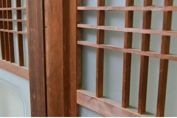 アンティーク建具　風情のある佇まいが魅力的な格子入りガラス帯戸4枚セット(引き戸、ガラス戸)(R-068714)
