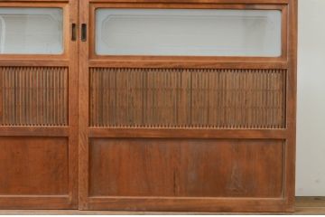 アンティーク建具　どこか懐かしい空気を醸し出す裏障子付き格子戸3枚セット(引き戸、障子戸、ガラス帯戸)(R-068715)