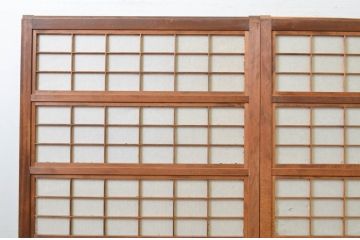 アンティーク建具　どこか懐かしい空気を醸し出す裏障子付き格子戸3枚セット(引き戸、障子戸、ガラス帯戸)(R-068715)